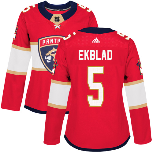 Adidas Florida Panthers 5 Aaron Ekblad Red Home Authentic Women Stitched NHL Jersey